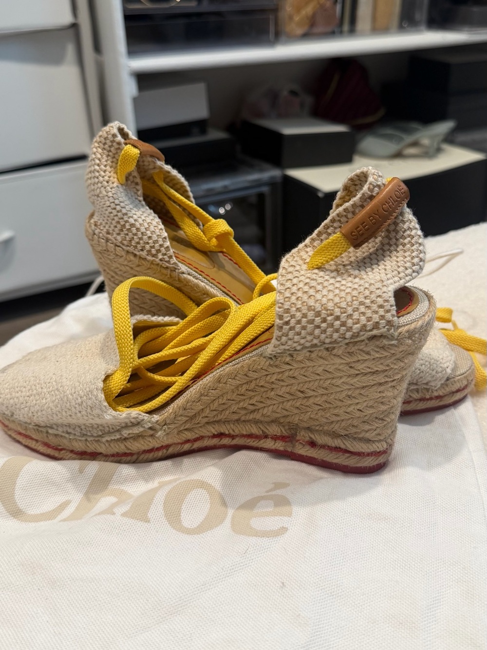 Chloe Espadrille Wedges with Yellow Laces